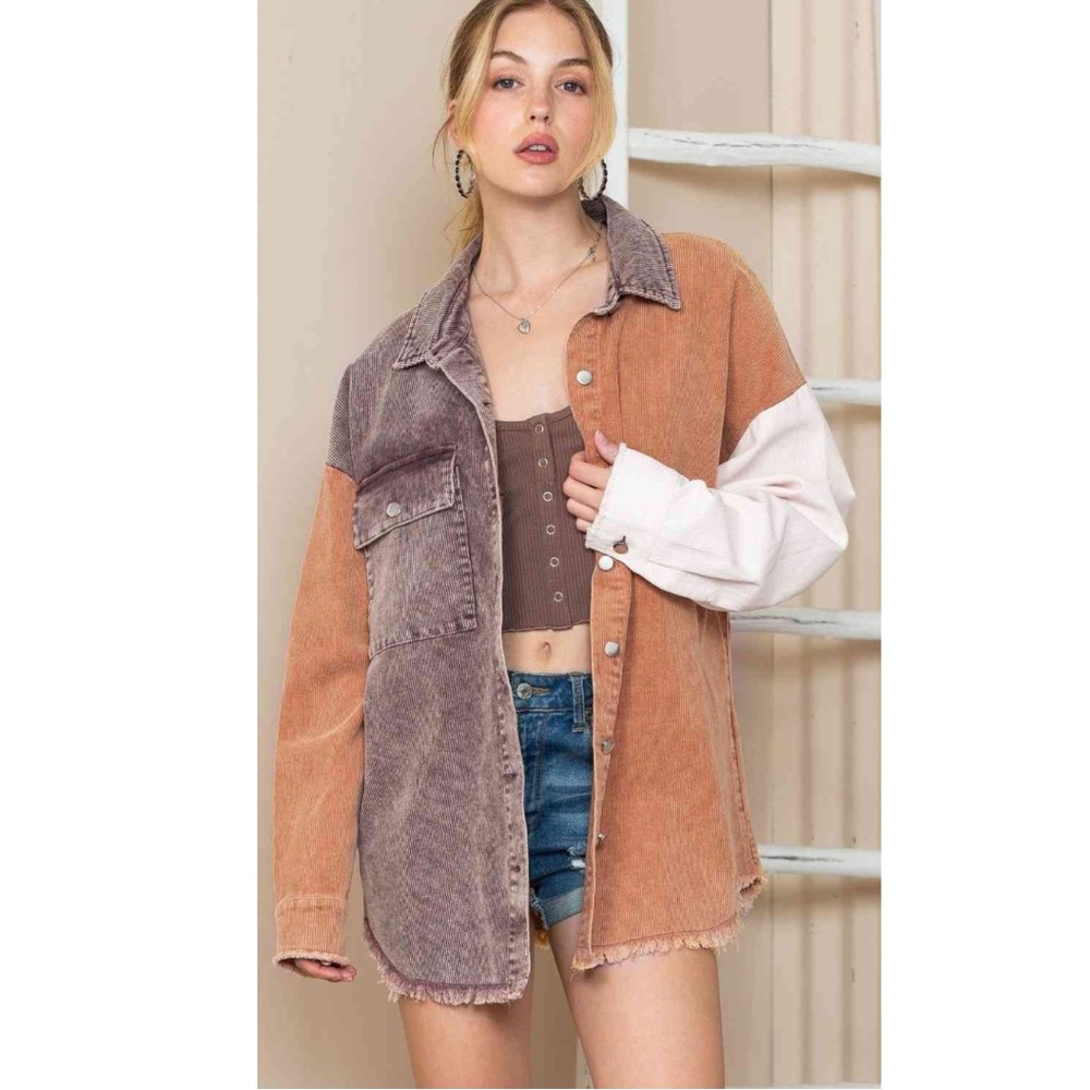 Color Block Collared Neck Jacket